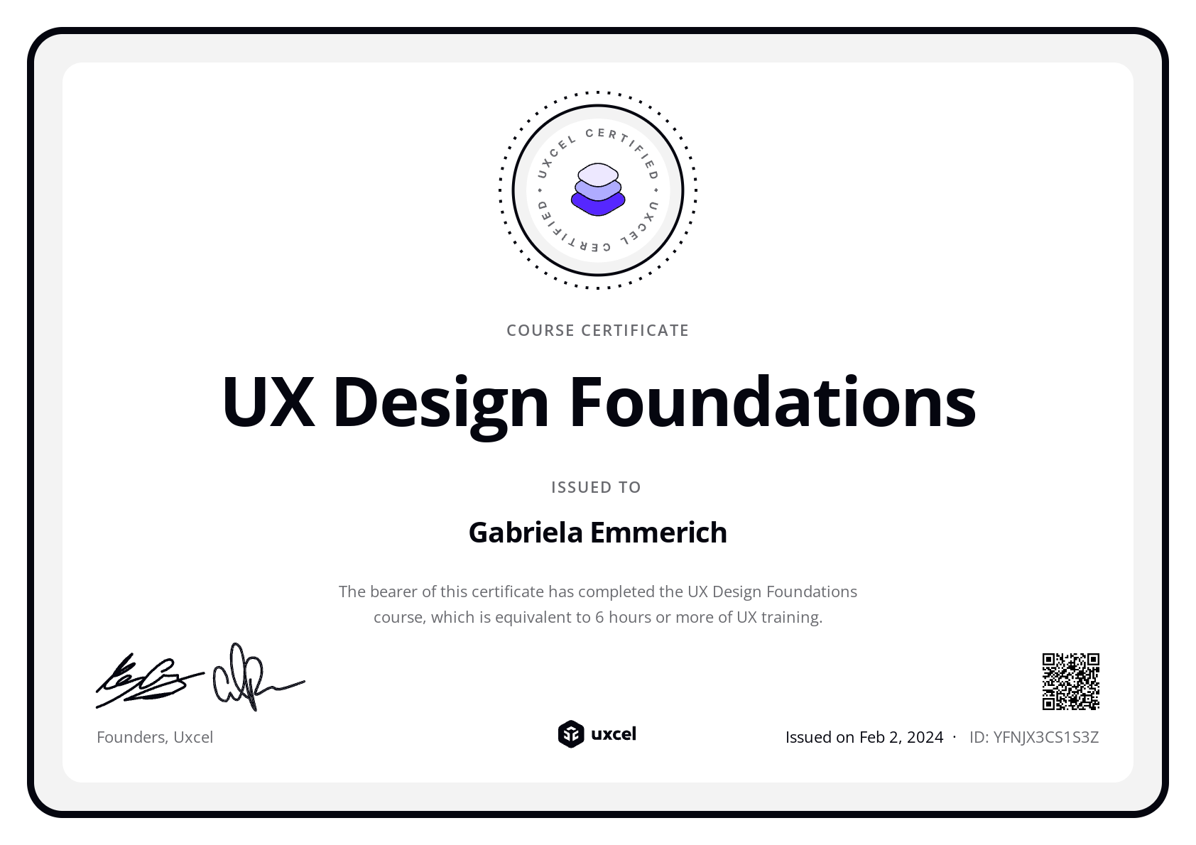 Gabriela Emmerich's certificate